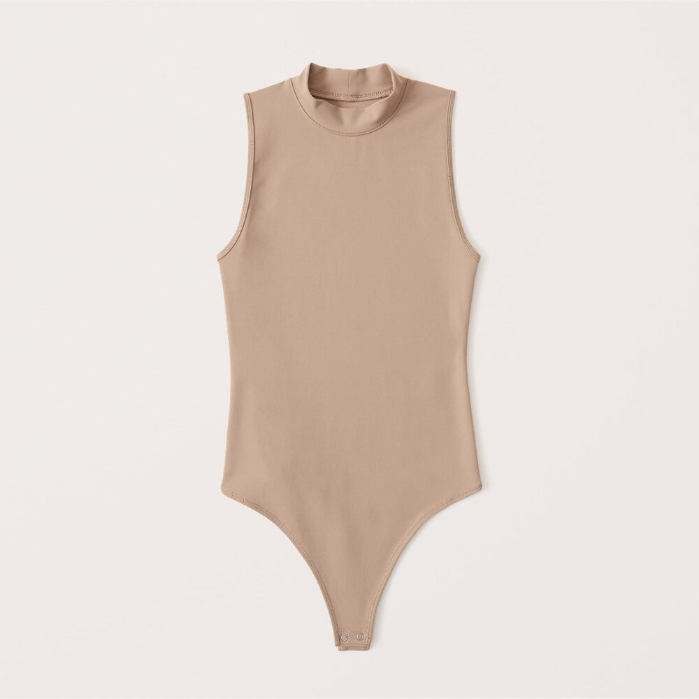 Abercrombie & Fitch Seamless Mockneck Sleeveless Bodysuit NWT  Large L Nude Tan